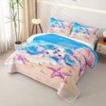 thumbnail image 3 of spefrowx Kawaii Beach Turtle Twin Quilt Set for Girls, Pink Gloss Pearl Clam Shell Starfish Twin Coverlet Set, 2pcs, 3 of 7