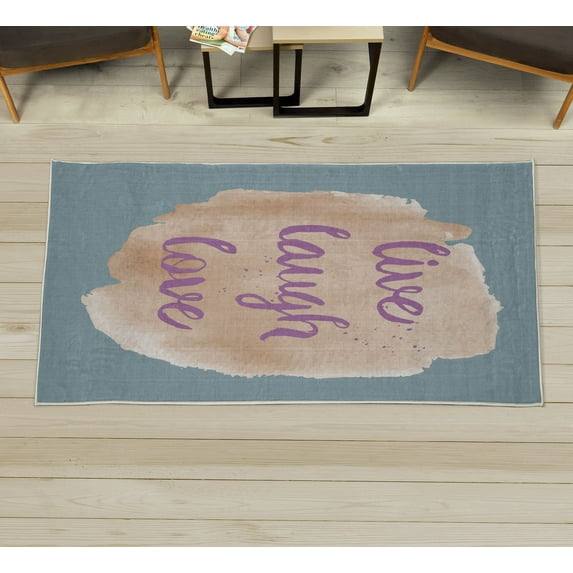 Live Laugh Love Decorative Rug, Wise and Happy Life Message on Watercolor Paintbrush Effects Print, Quality Carpet for Bedroom Dorm and Living Room, 6 Sizes, Pale Fucshia, by Ambesonne