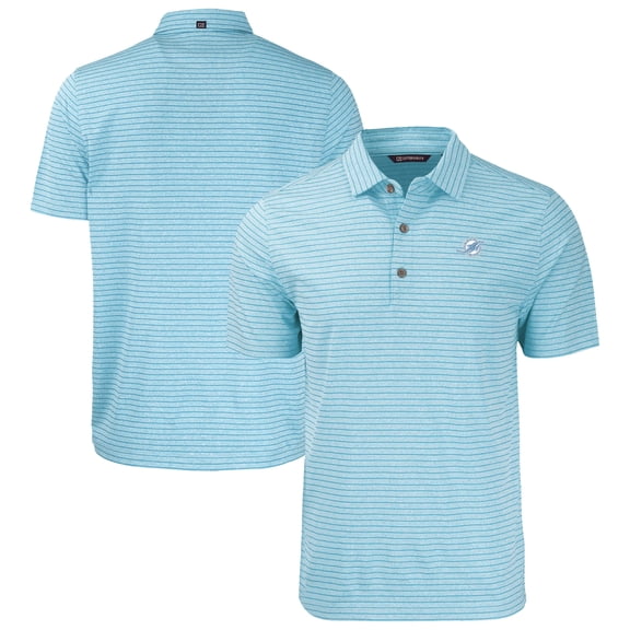 Men's Cutter & Buck Powder Blue Miami Dolphins Forge Eco Heather Stripe Stretch Recycled Big & Tall Polo