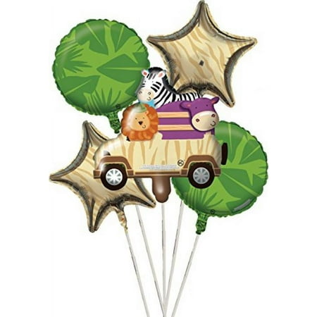 Creative Converting 5 Piece Safari Adventure Metallic Balloon Cluster, Multicolor