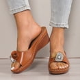 thumbnail image 3 of Modisza Flower Leather Wedges Sandals for Women Open Toe Low Wedges Slides Summer Outdoor Walking Dress Sandal Shoes Brown Size 9.5, 3 of 6