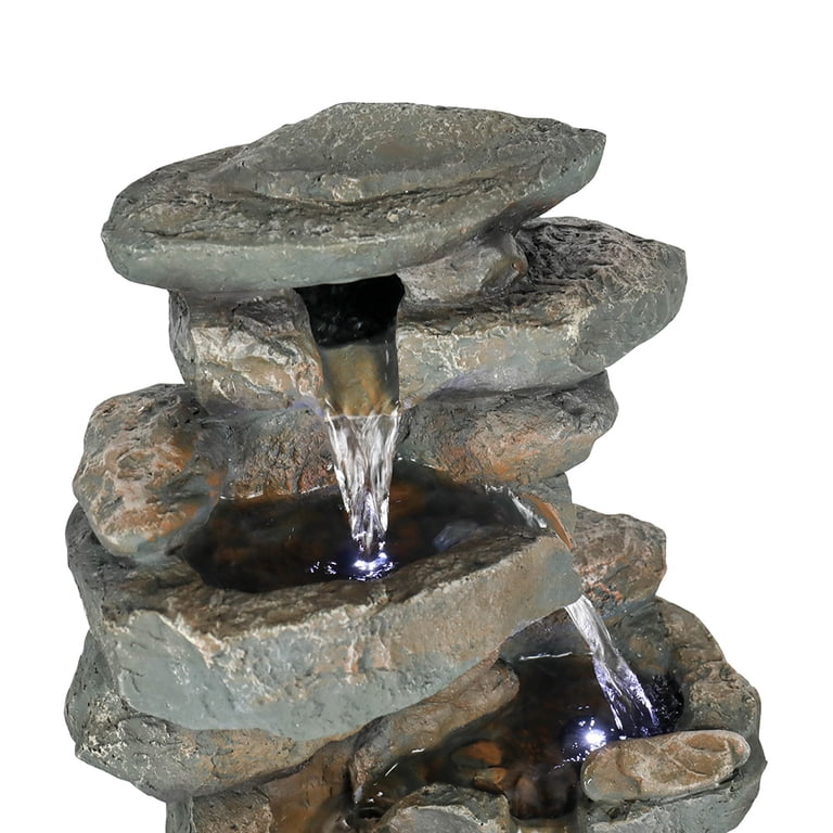 16 Inch Tabletop Waterfall Fountain With LED Lights - Indoor Outdoor Zen Water Feature For Home Office