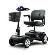 Purple 4 Wheel Travel Mobility Scooter for Senior - Electric Powered Mobile Wheelchair Device for Adult Elderly- Compact Scooter for Travel - Long Range Power Extended Battery w/Charger and Basket