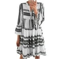 thumbnail image 2 of Munlar Women's Pleated Sundress Black Striped Loose Mini Dress Summer 3/4 Sleeve Dress for Women, 2 of 6