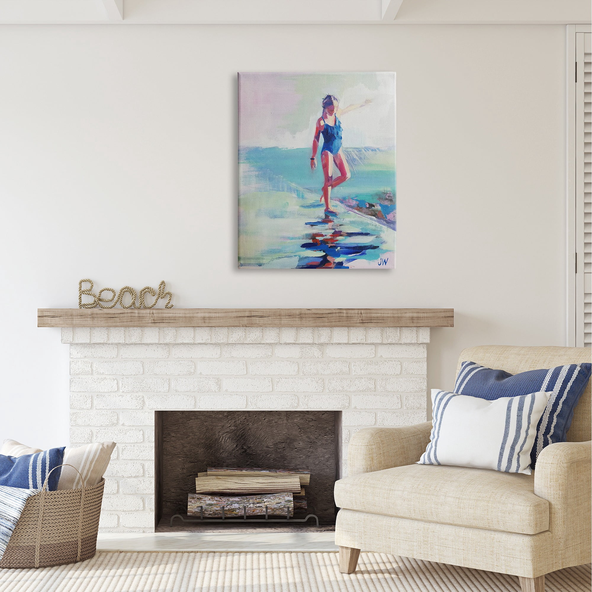 Stupell Industries Girl on Beach Abstraction Abstract Painting Gallery Wrapped Canvas Art Print Wall Art, 30 x 40