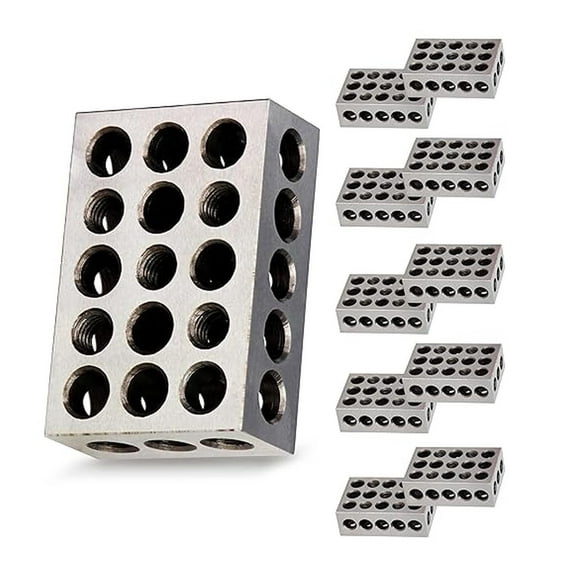 123 Block Set Machinist Fabrication Tools - 5 Matched Pairs Steel Precision Gage Blocks with Threaded and Untapped Holes for Milling