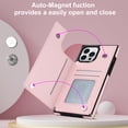 thumbnail image 6 of Dteck Slim Thin Fit Case for iPhone 13 Pro, Zipper Design Soft Silicone Shockproof Card Holder Slots Back Flip Phone Cover with Kickstand Magnetic Bracket Crossbody Shoulder Strap Case,Pink, 6 of 21