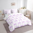 thumbnail image 2 of jejeloiu Cute Cartoon Bow 7pcs Bedding Comforter Set,Purple Bowknot Queen Bedding Sets For Bowtie Girl Reversible, 2 of 7