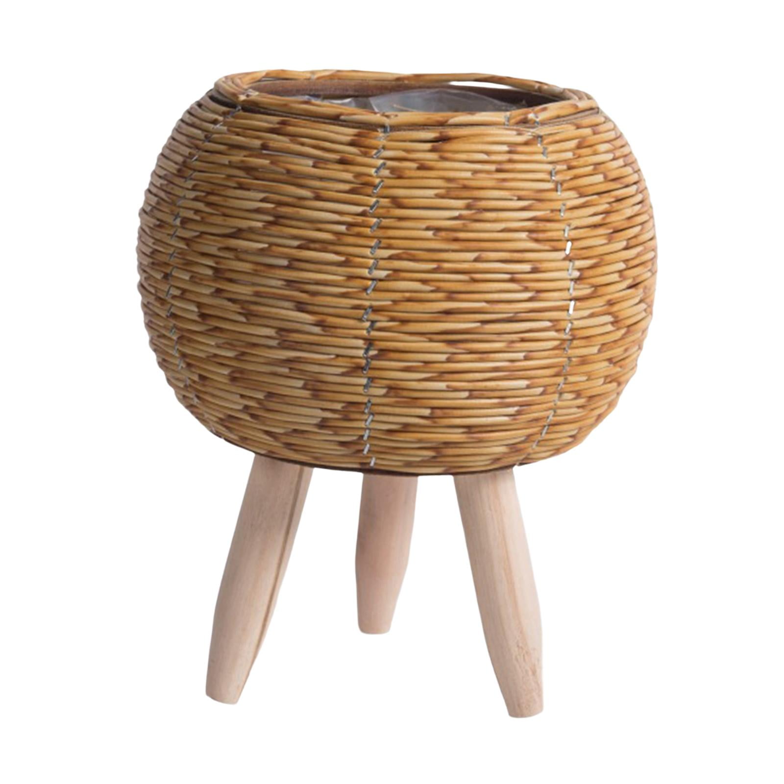 Woven Basket for Plant with Legs Basket Planter Flowerpot Rustic Rattan Basket Flower Pot for Balcony Apartment Drawing Room Decorations Ball Light Brown
