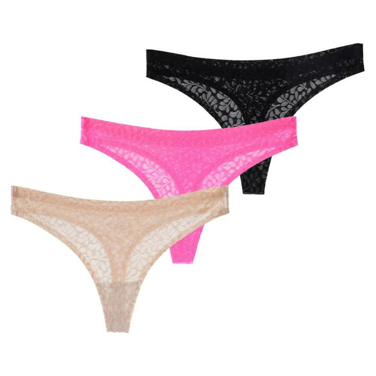 Popvcly 3 Pack Panties for Women Mesh Floral Low Rise Thongs Hollow Out  G-String Girl Intimate Underwear 