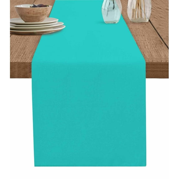 ERUNPONLY Turquoise Table Runner - 72 Inch Long Modern Pure Turquoise Cotton and Linen Blended Dress Scarves Farmhouse Table Runner for Kitchen Dining, Coffee Table, 16" x 72"