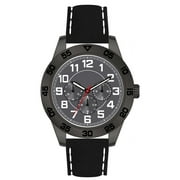 George 44mm Mens Gunmetal Tone Sport Bezel Easy Read Black Stitched Strap Watch