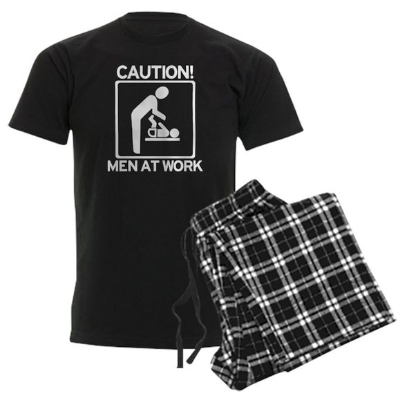 CafePress - New Dad To Be Caution Men At Work Men's Dark P - Men's Dark Pajamas