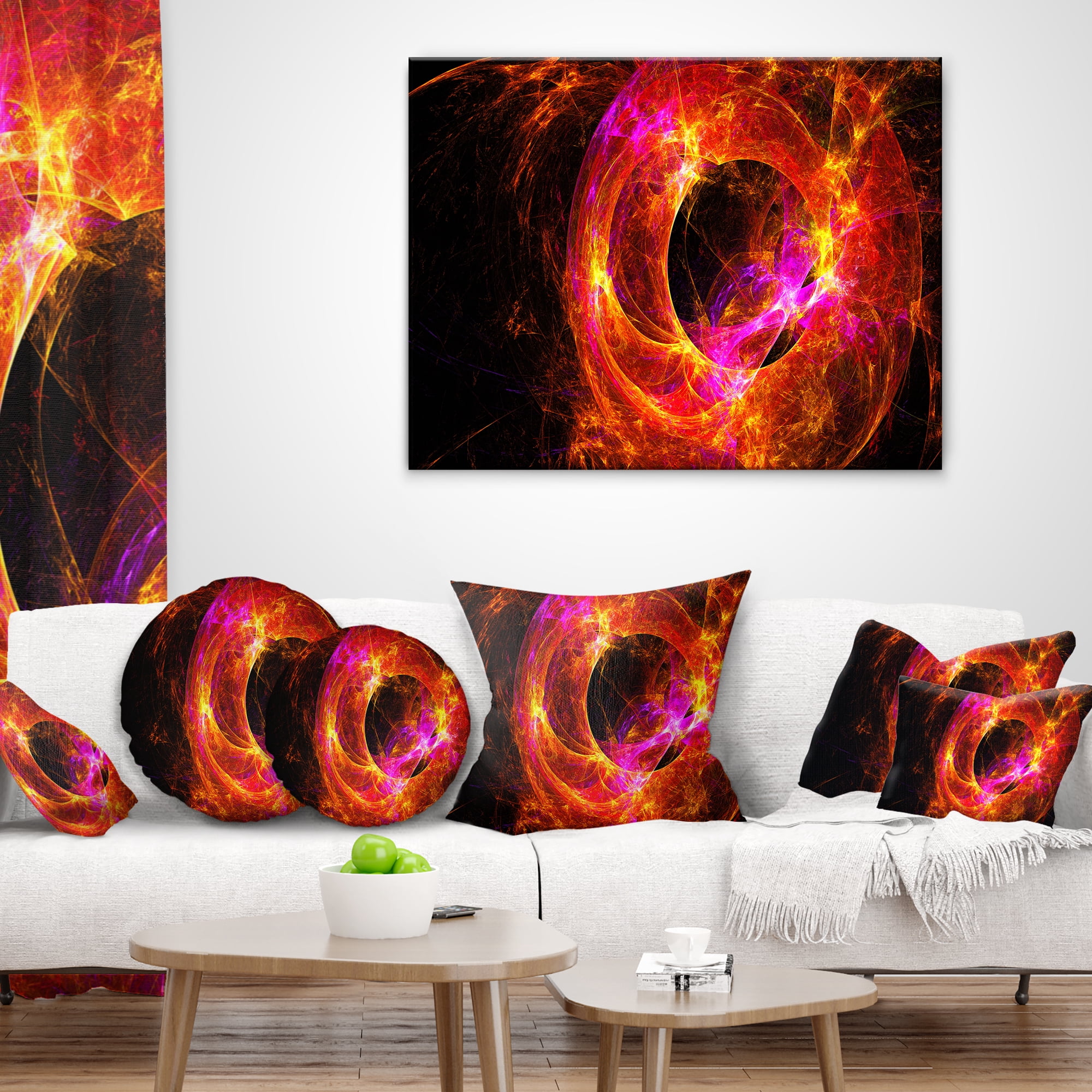 Designart Far Spherical Galaxy Red - Abstract Throw Pillow - 16x16