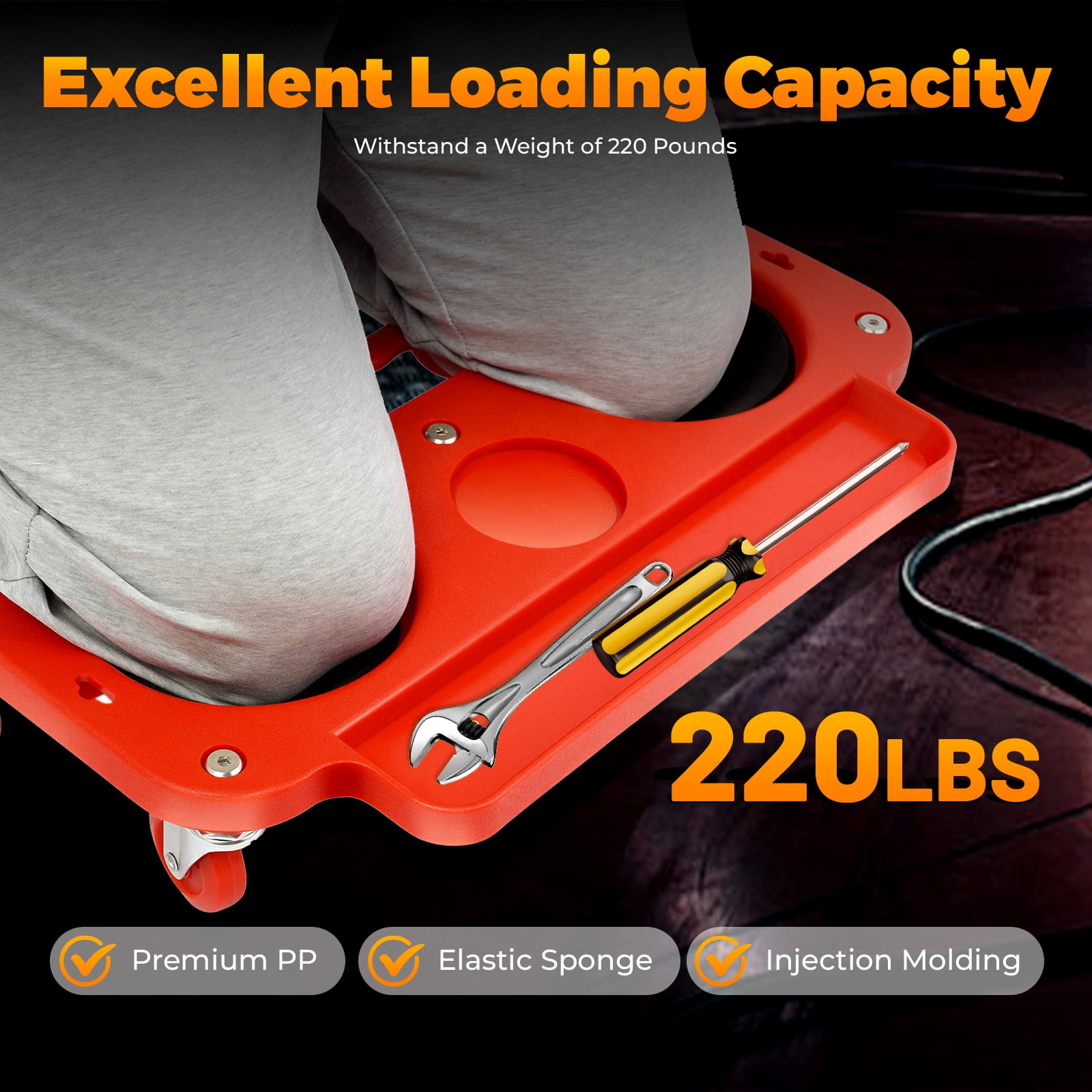 Rolling Knee Pads Durable Wheeled Platform Knee Pad Mechanic Carpenter' Tool for Auto Repair&Maintenance