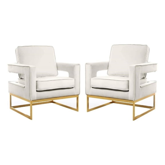 Home Square Glam Velvet Solid Print Accent Chair, Cream (Set of 2)