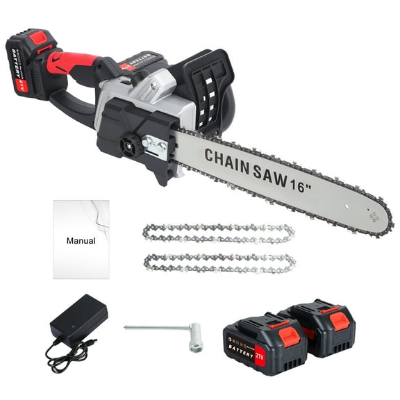 Thehsnt 16 Inch Cordless Chainsaw, Brushless Motor Electric Chainsaw, Battery Powered Chainsaw with 2 Batteries and Dual Port Rapid Charger Included, for Tree Felling, Pruning, Logging and Firewood