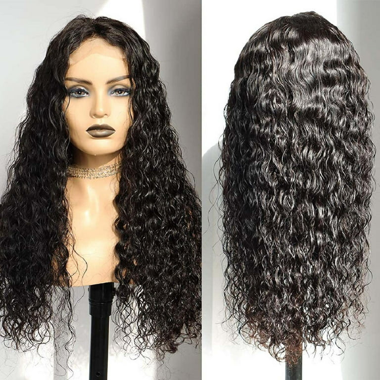 26 Lace Wig Center Part Long Curly Front Wig Human Glue Free Wig Natural  Color Wavy Synthetic Fiber Wig Head Cover, Deep Wavy Lace Front Wig Human  Hair, Natural Black 