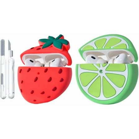 2-Pack Fruity Airpods Pro 1 & 2 Case and Cleaning Tool Set
