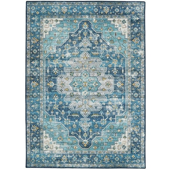 Linon Washable Madi Polyester 3'x5' Rug in Teal Blue