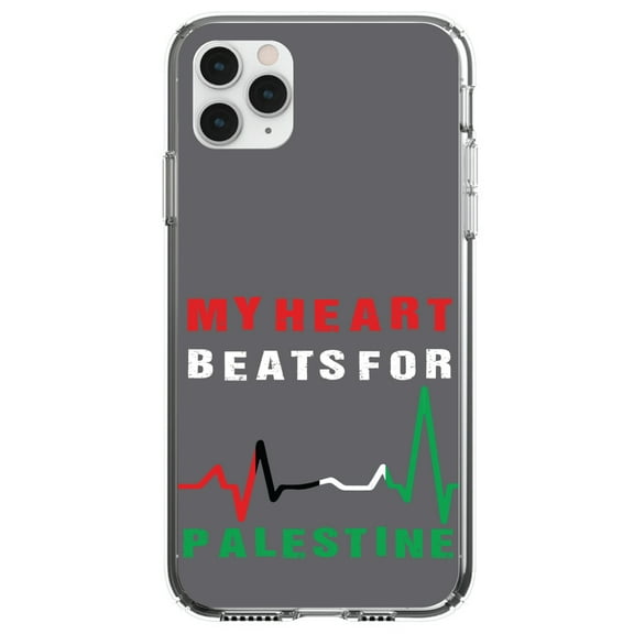 DistinctInk Clear Shockproof Hybrid Case for iPhone 12 MINI (5.4" Screen) - TPU Bumper, Acrylic Back, Tempered Glass Screen Protector - My Heart Beats for Palestine