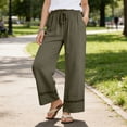 thumbnail image 4 of Idoravan womens pants drawstring waist womens vacation outfits 2026 pants Women's Solid Color High Waisted Loose Wide Leg Pants With Elastic Waistband And Pocket Casual Pants, 4 of 8