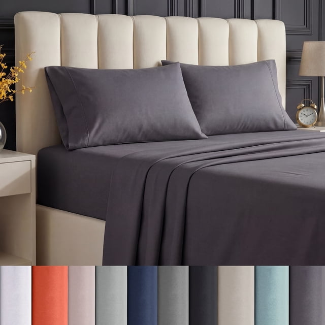 BEDDORA Ensemble de Draps pour Lit Simple, 3 Pcs en Microfibre à Poches Profondes, Ultra Doux, Sans Plis, Rafraîchissant, Fer Forgé, Adulte, Uni