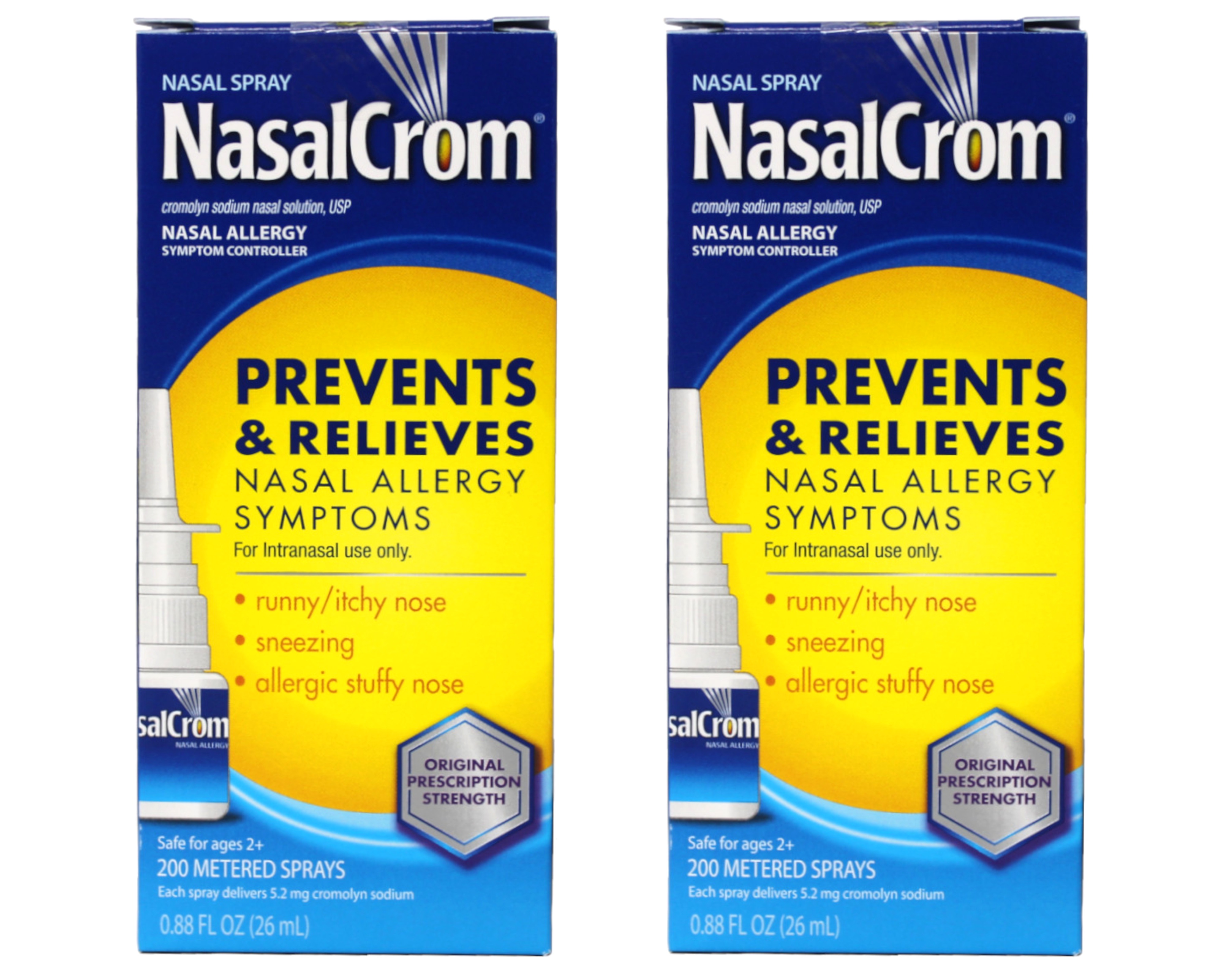 NasalCrom Nasal Spray Allergy Symptom Controller, 200 Metered Sprays, 0.88 FL OZ (Pack of 2)
