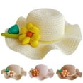 thumbnail image 4 of LNMQLPDBS Baby Girl Straw Hat 2-6 Years Girls Wide Brim Fancy Hat Summer Beach Hats with flower baby gifts for girls Ruffle Edge Sun Protection Hats for Kids holiday vacation cute hats Beige One Size, 4 of 4