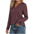 thumbnail image 4 of Long Sleeve Tops Womens Henley Dressy Tops Loose Casual Fall T-Shirts Trendy Cute Pullover Blouses, Wine 3XL, 4 of 6