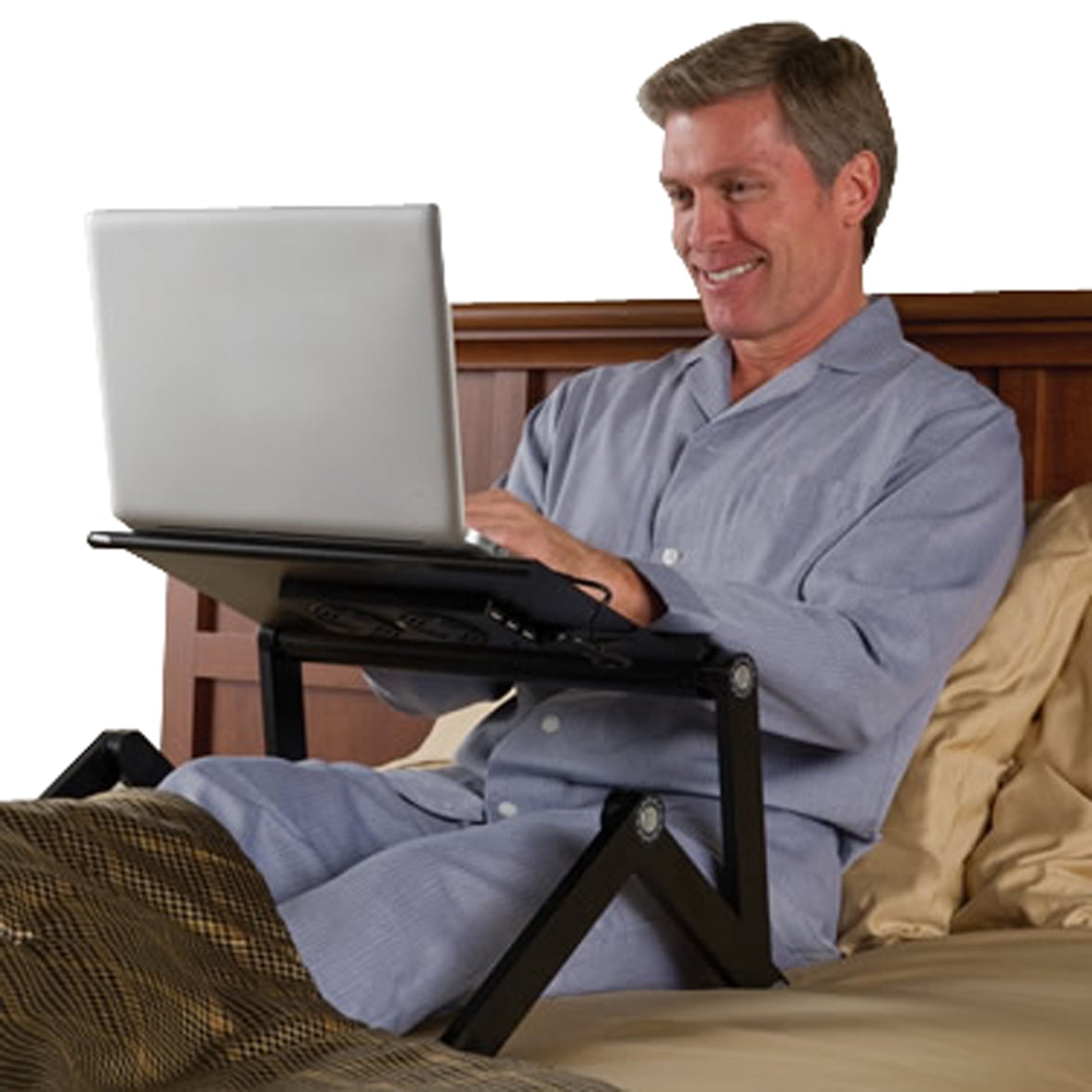 Adjustable Laptop Cooling Stand with Dual Fans & USB Ports – WorkEZ Executive Foldable Aluminum Laptop Desk for Bed, Couch & Office, Ergonomic Riser for Laptops up to 17”