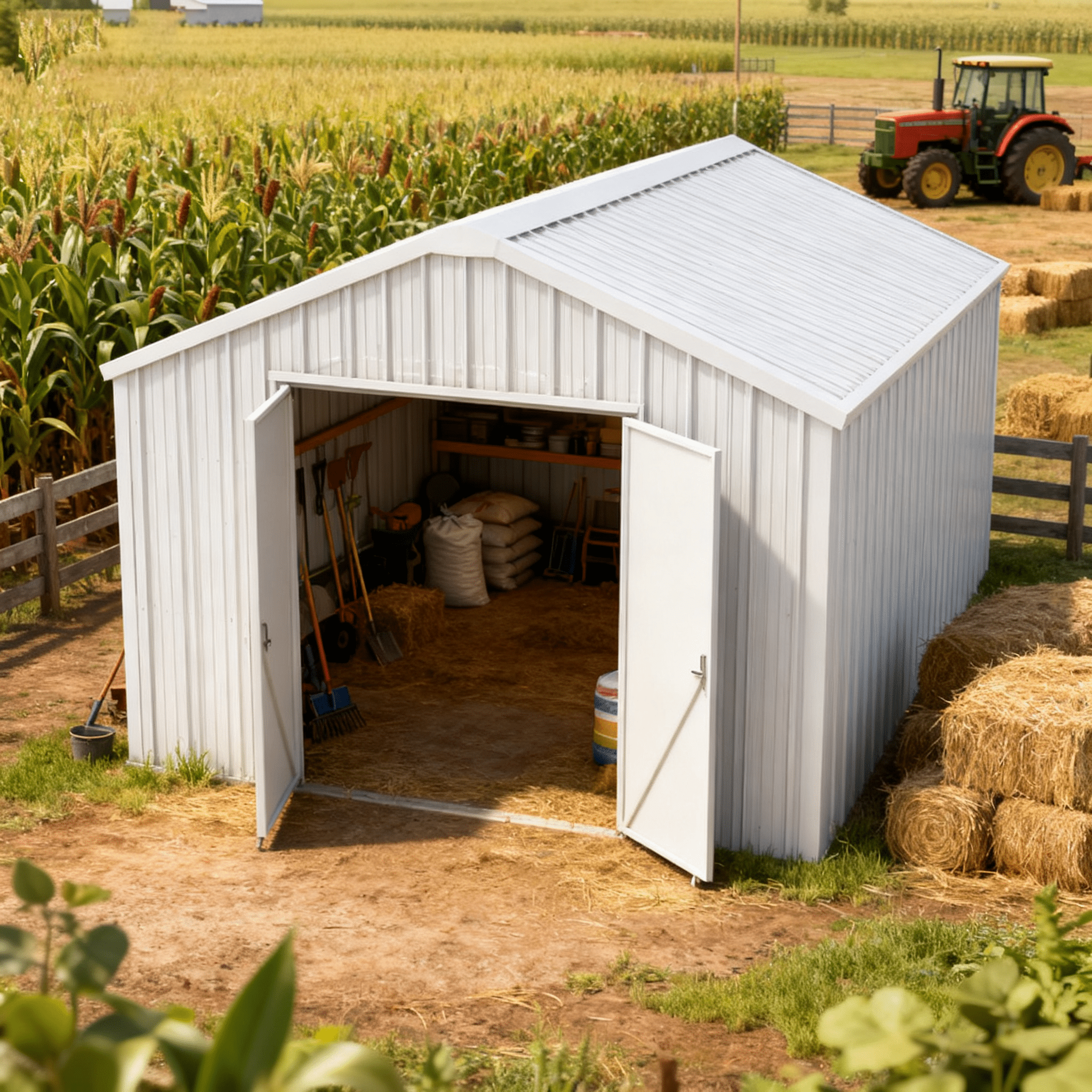 Chery Industrial 12FT x 20FT Single Garage Metal Shed – Heavy-Duty Double Door Outdoor Storage Unit for Vehicles, Tools & Equipment