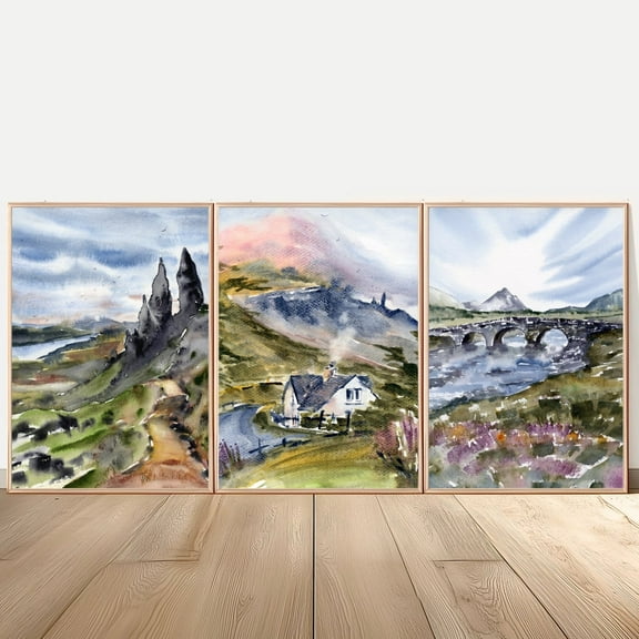 Luvia Scotland Poster Isle Of Skye Fine Art Set Of 3 Prints, Modern Wall Decor Set 3 Prints 8x12 UNFRAMED