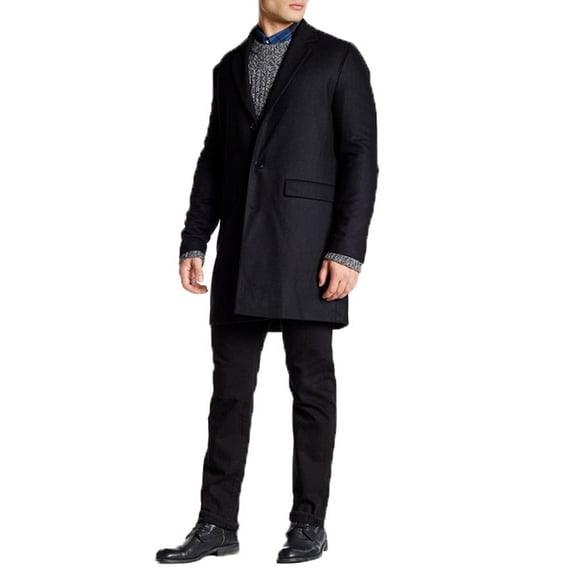 WESC Men's Relaxed Fit Single Breasted Coat, Black, Medium