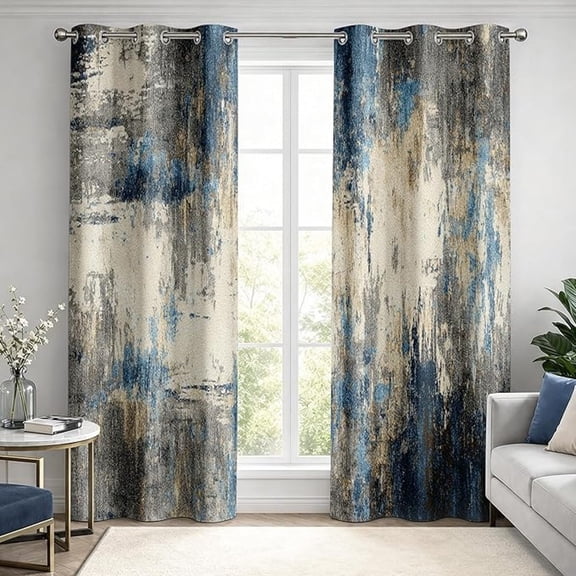 Blue Abstract Blackout Curtains for Bedroom Kitchen, Thermal Insulated Room Darkening Grommet Patterned Drapes for Living Room, Modern Watercolor Brushstroke Decor 42"W x 84"L (Pack of 2)