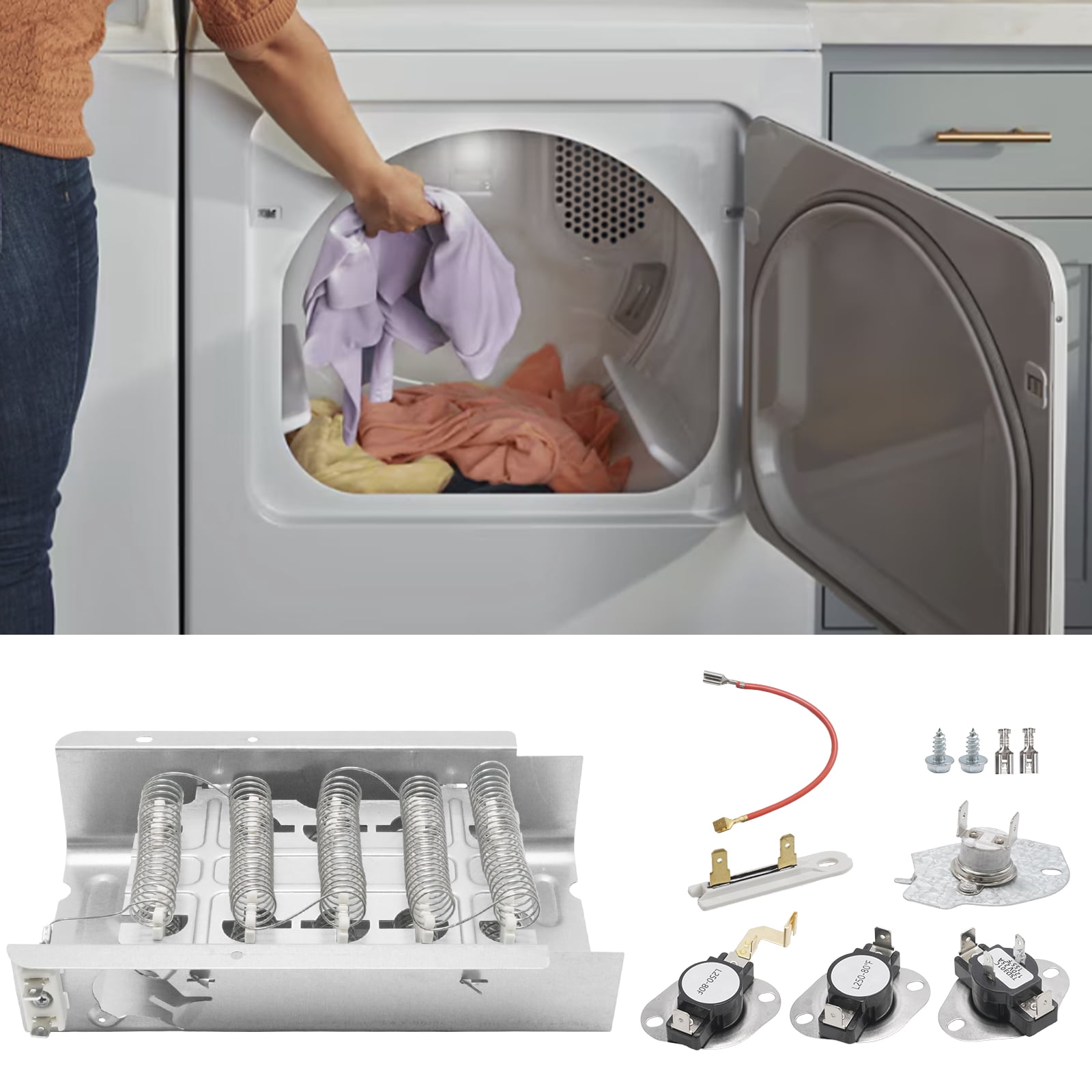 Replacement for Whirlpool Kenmore Maytag Amana, Dryer Heating Element with Thermostat Thermal Fuse, Replacement Parts 279838 279816 3392519