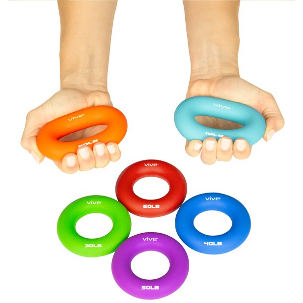 Vive Grip Strengtheners (Multiple Resistances) Forearm Ring Hand Exercisers Silicone