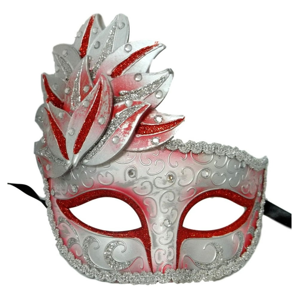 Red White Mask Masquerade Mardi Gras Party Leaf Cascade