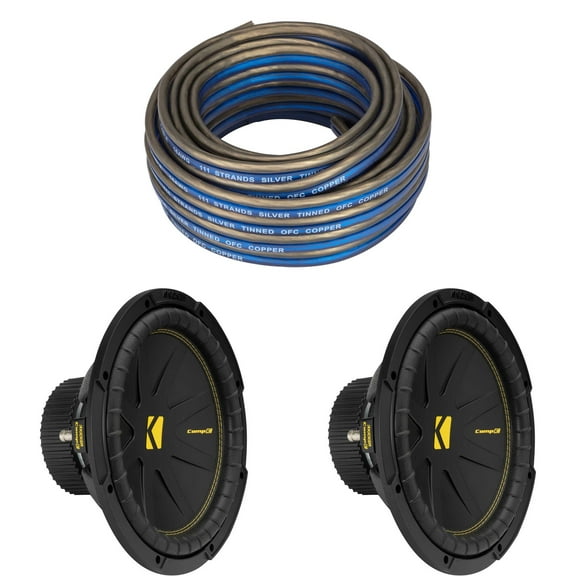 Kicker (2) 50CWCS124 CompC 12" Subwoofer, Single 4-Ohm with Speaker Wire Bundle