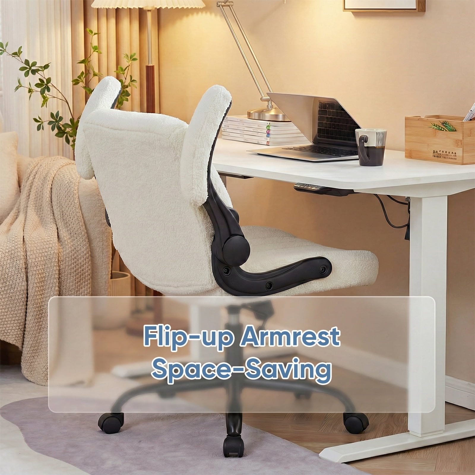EDX With Armrests Office Chair Cross-Leg Design with Casters, Comfortable Home Dressing Chair, Beige