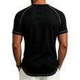 thumbnail image 7 of Men's Short Sleeve T-ShirtWaffle Henley , Contrast Stitching Raglan Sleeve Breathable Summer Casual Top,Black,S, 7 of 7