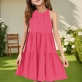 thumbnail image 2 of Abcomgle Summer Dress for Girls 7-8 Casual Halter Neck Sleeveless Girls Dresses Solid Color A-line Sundresses Summer Swing Skirt 13-14 Years,Vermilion, 2 of 7