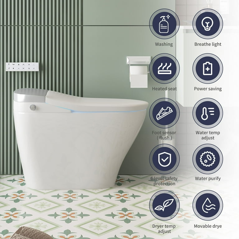 ZAFLY Smart Toilet Bowl with Auto Flush, One-piece Bidet with