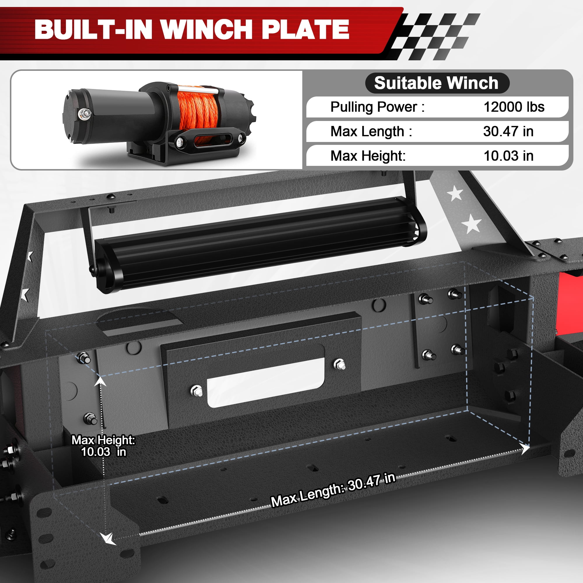 POFENZE Tundra Front Bumper Fit for 2014-2021 Toyota Tundra Full Width Pickup Truck Bumper Black with Winch Plate Lights and License Plate Bracket