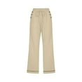 thumbnail image 5 of Olyvenn Stylish Capri Pants for Women Dressy Casual Cotton Linen Summer Straight Wide Leg Drawstring Elastic Waist Cropped Trouser Beige XXXXL, 5 of 5