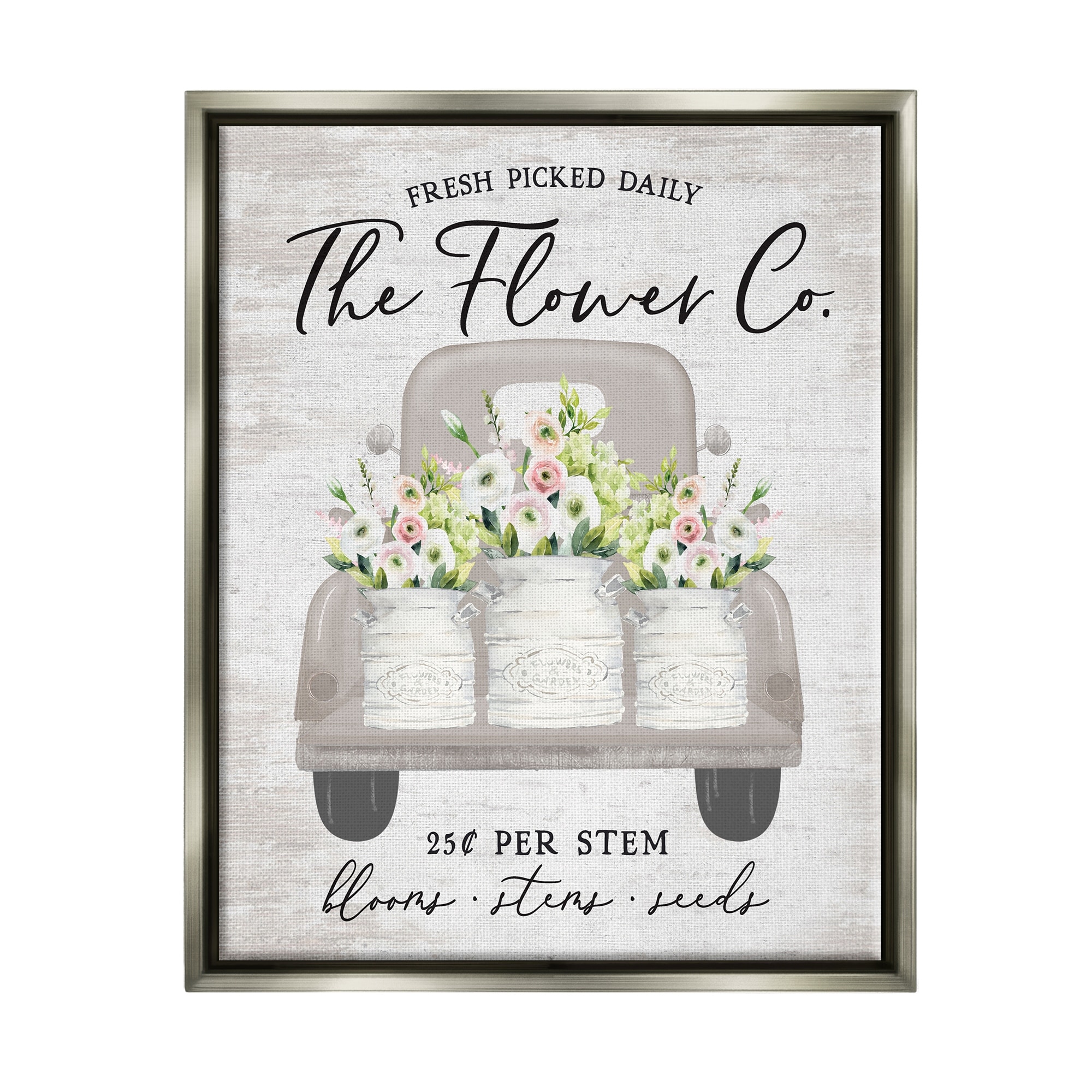 Stupell Industries Antique Flower Sign Vintage Truck Bouquet Blossoms Graphic Art Luster Gray Floating Framed Canvas Print Wall Art, Design by Lettered and Lined