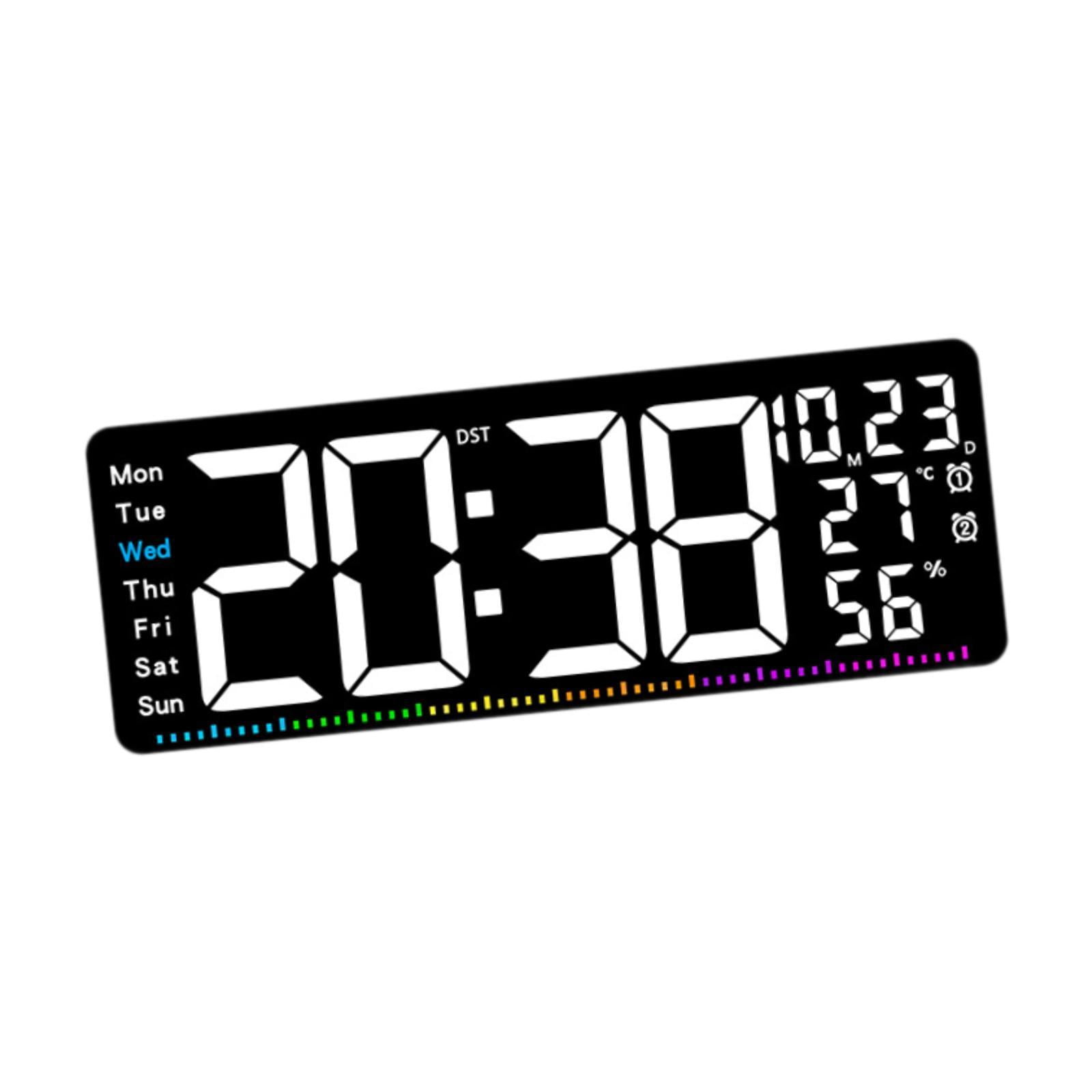 TISHITA Digital Wall Clock with Temperature Display Ideal Gift Sturdy Practical Calendar Clock LED Alarm Clock for Office Bedroom White