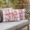 thumbnail image 4 of Pack of 2 Outdoor Pillow Covers 20x12 Inch Waterproof Pink Floral Print Throw Pillow Covers,Decorative Couch Pillow Shams Protectors Checkered Bow Rose Flower Gingham Patio Pillowcases Cushion Covers, 4 of 8