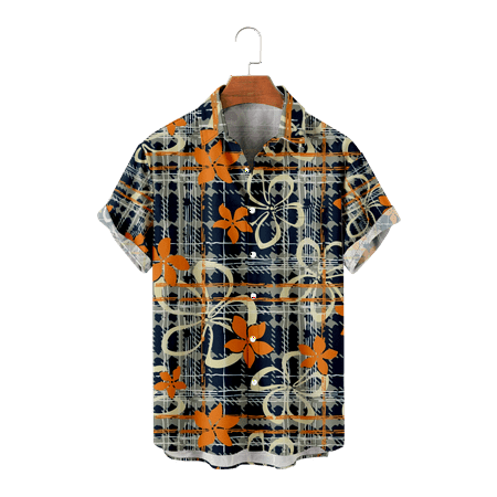 

MLFU Big & Tall Men Shirt Button Down Short Sleeve Regular Fit Printed Shirt Lightweight Polo Shirts for Teen and Adult
