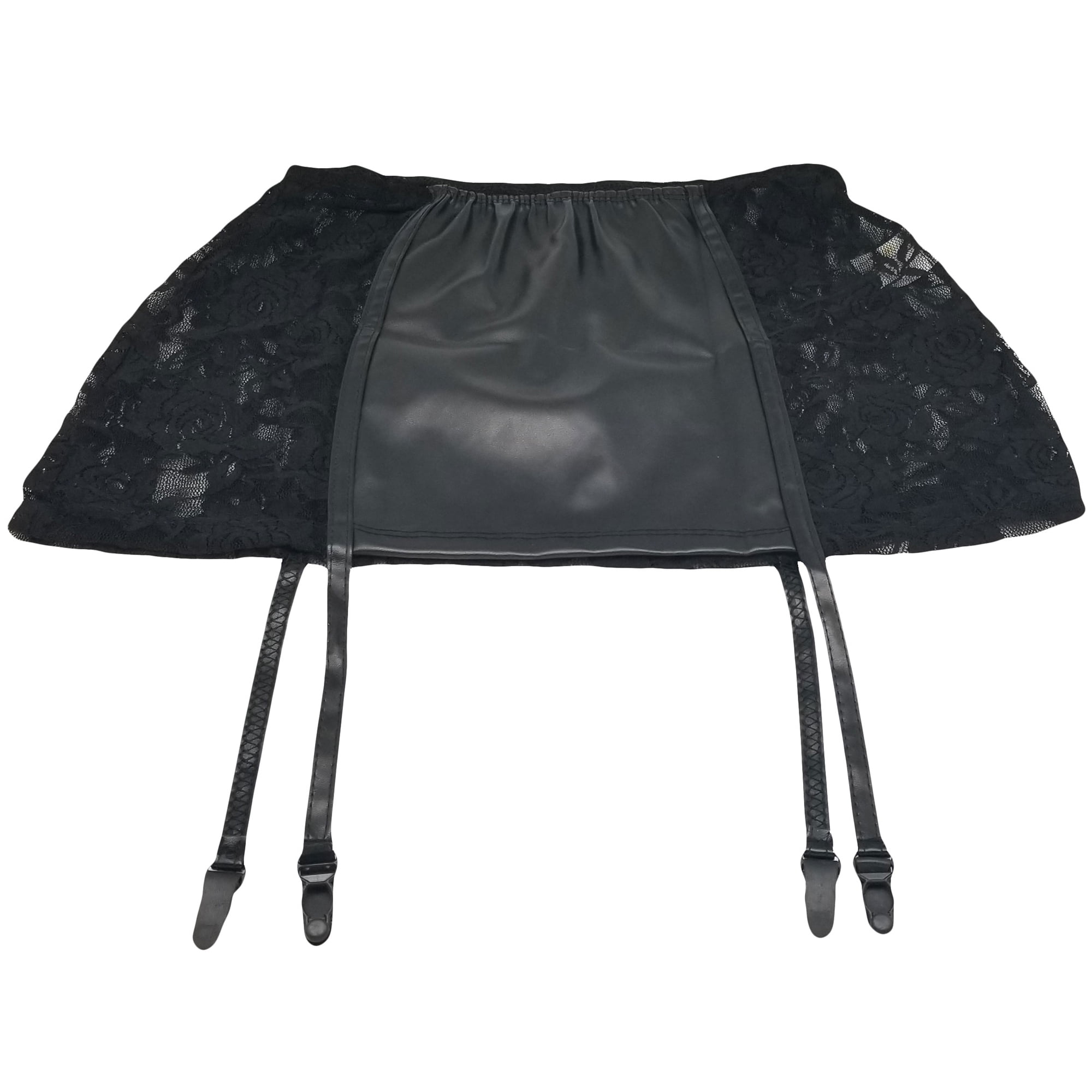 Music Legs 173-BLACK-WHITE Mini Skirt with Attached Garters, Black